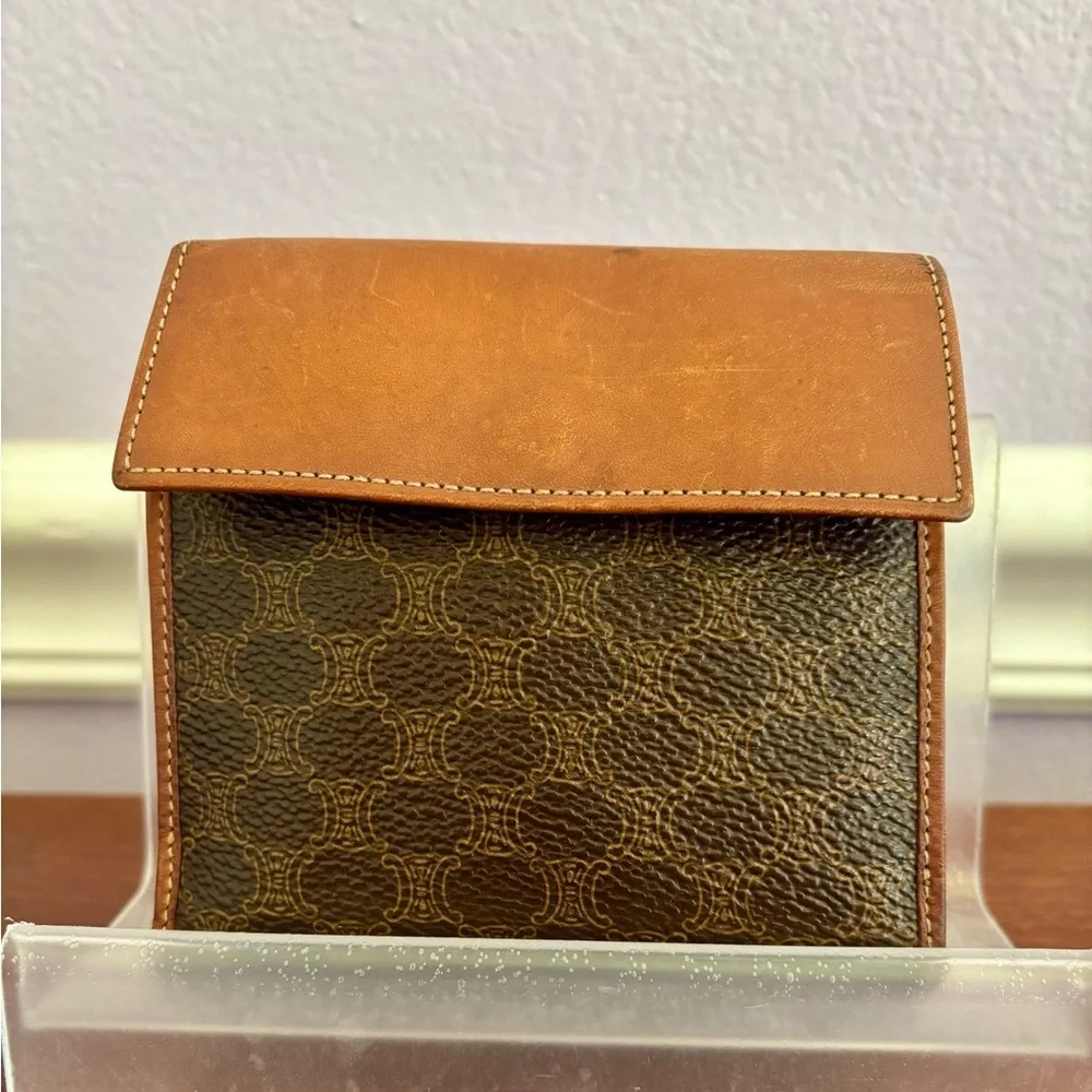 Rare Celine Macadam Triomphe Bifold Wallet Brown Coated Canvas/Leather Trim